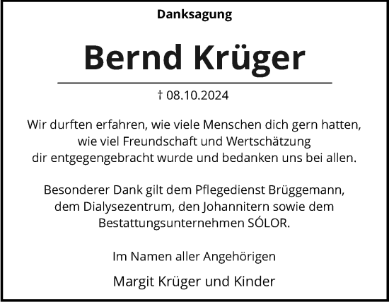 Traueranzeige von Bernd Krüger von Volksstimme Magdeburg