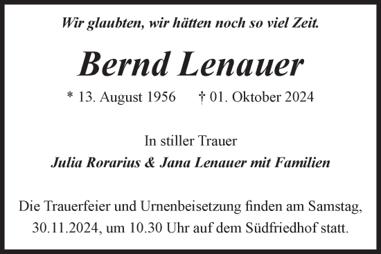 Traueranzeige von Bernd Lenauer von Volksstimme Magdeburg