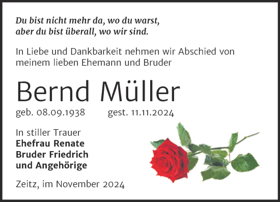 Traueranzeige von Bernd Müller von Trauerkombi Zeitz