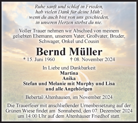 Traueranzeige von Bernd Müller von Volksstimme Haldensleben/Wolmirstedt