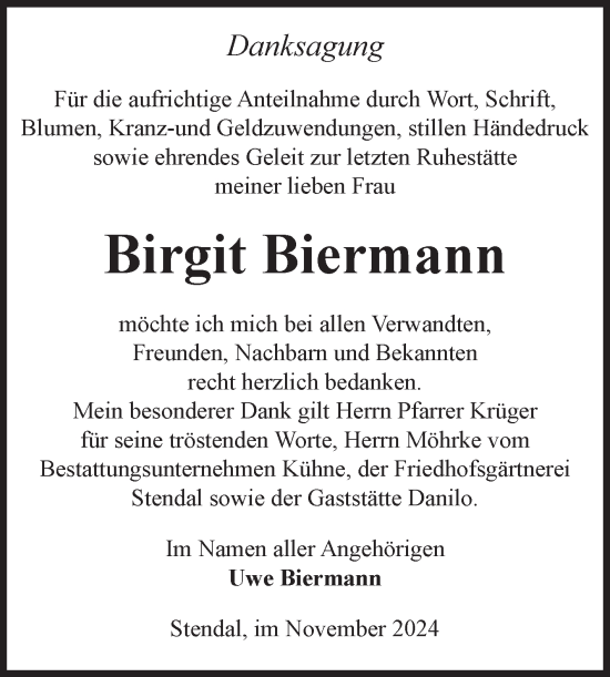 Traueranzeige von Birgit Biermann von Volksstimme Altmark Ost