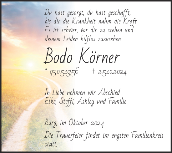 Traueranzeige von Bodo Körner 