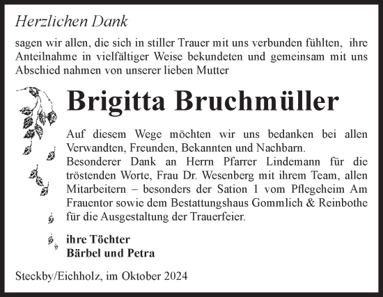 Traueranzeige von Brigitta Bruchmüller von Volksstimme Zerbst