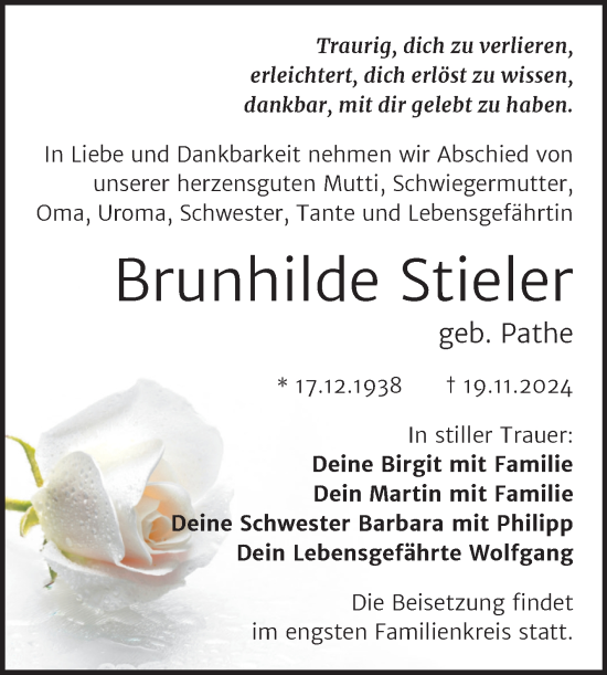 Traueranzeige von Brunhilde Stieler von Trauerkombi Bitterfeld