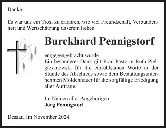 Traueranzeige von Burckhard Pennigstorf von Volksstimme Altmark West
