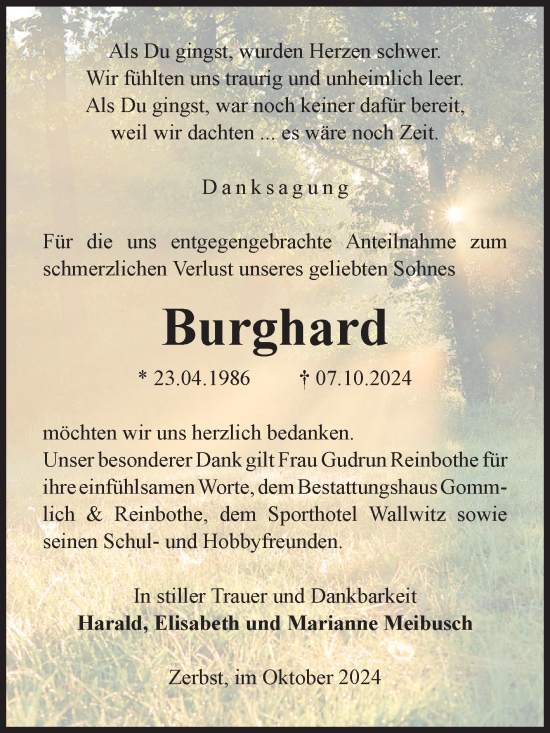 Traueranzeige von Burghard  von Volksstimme Zerbst