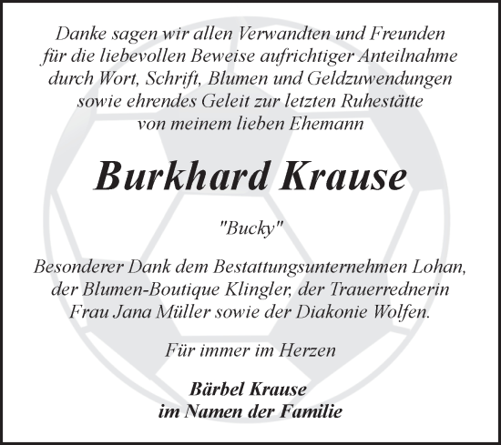 Traueranzeige von Burkhard Krause von Trauerkombi Bitterfeld