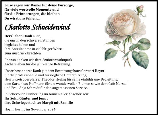 Traueranzeige von Charlotte Schneidewind von Trauerkombi Aschersleben