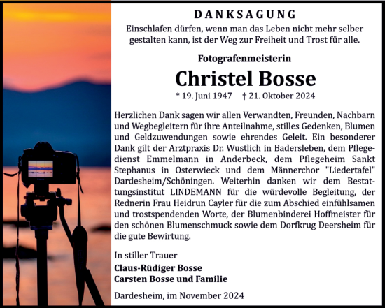 Traueranzeige von Christel Bosse von Volksstimme Halberstadt