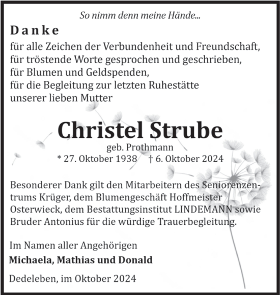 Traueranzeige von Christel Strube von Volksstimme Halberstadt