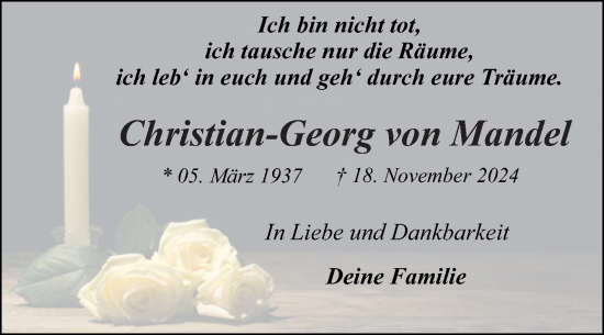 Traueranzeige von Christian-Georg von Mandel von Trauerkombi Dessau