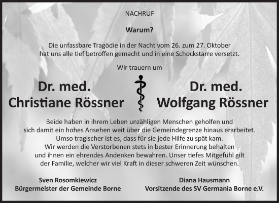 Traueranzeige von Christiane und Wolfgang Rössner von Volksstimme Staßfurt