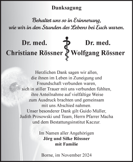 Traueranzeige von Christiane und Wolfgang Rössner von Volksstimme Magdeburg
