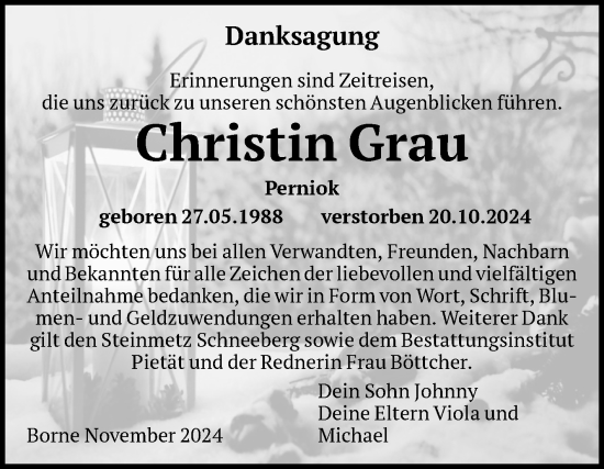 Traueranzeige von Christin Grau von Volksstimme Staßfurt