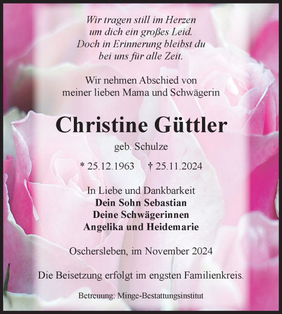 Traueranzeige von Christine Güttler von Volksstimme Oschersleben/Wanzleben