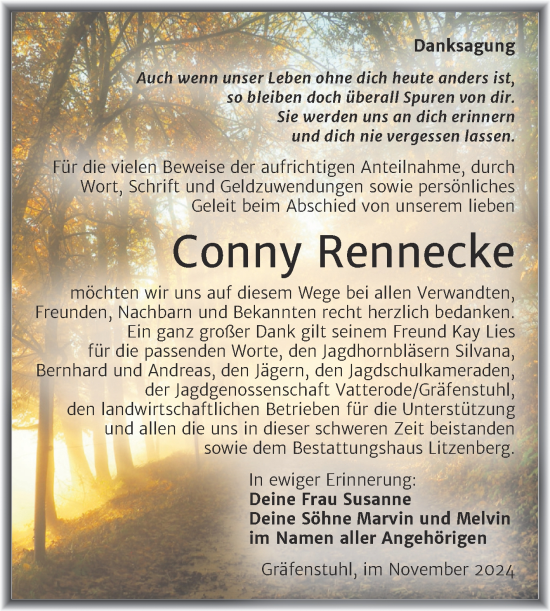 Traueranzeige von Conny Rennecke von Trauerkombi Mansfelder Land