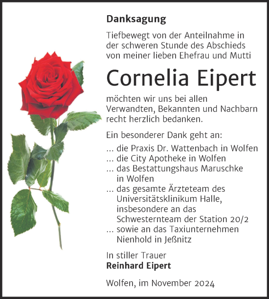 Traueranzeige von Cornelia Eipert von Trauerkombi Bitterfeld
