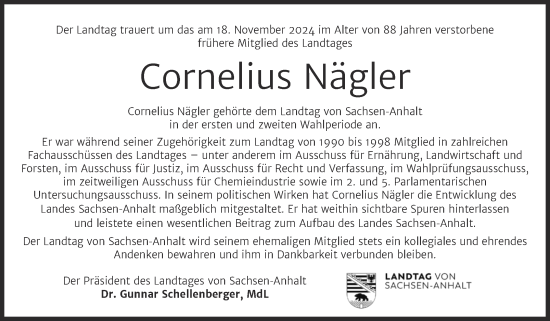 Traueranzeige von Cornelius Nägler 
