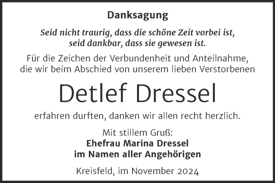 Traueranzeige von Detlef Dressel von Trauerkombi Mansfelder Land