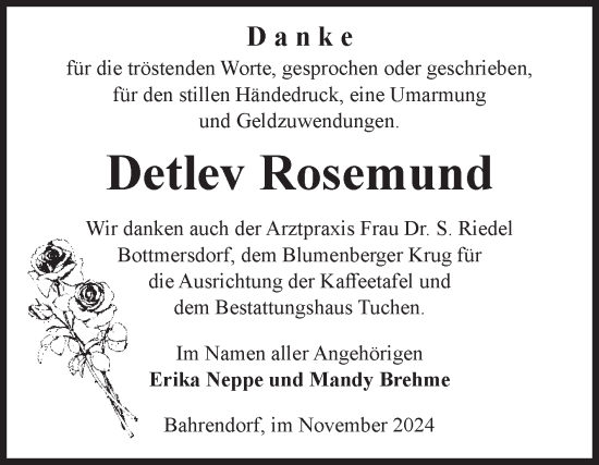Traueranzeige von Detlev Rosemund von Volksstimme Oschersleben/Wanzleben