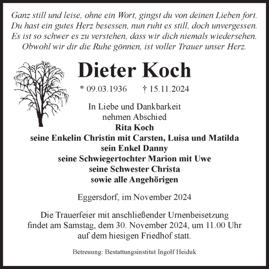 Traueranzeige von Dieter Koch von Volksstimme Schönebeck