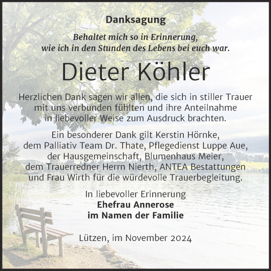 Traueranzeige von Dieter Köhler von Trauerkombi Weißenfels