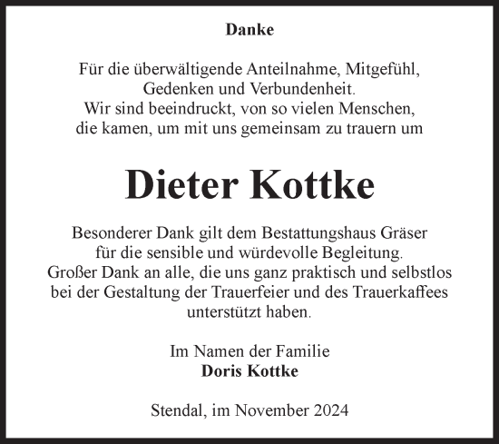 Traueranzeige von Dieter Kottke von Volksstimme Altmark Ost