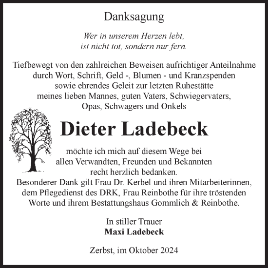 Traueranzeige von Dieter Ladebeck von Volksstimme Zerbst