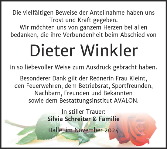 Traueranzeige von Dieter Winkler von Mitteldeutsche Zeitung Halle/Saalkreis