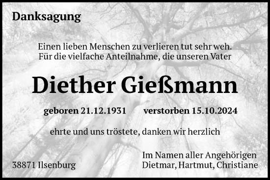 Traueranzeige von Diether Gießmann von Volksstimme Wernigerode
