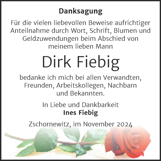 Traueranzeige von Dirk Fiebig von Trauerkombi Wittenberg
