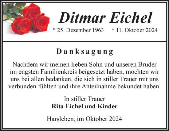 Traueranzeige von Ditmar Eichel von Volksstimme Halberstadt