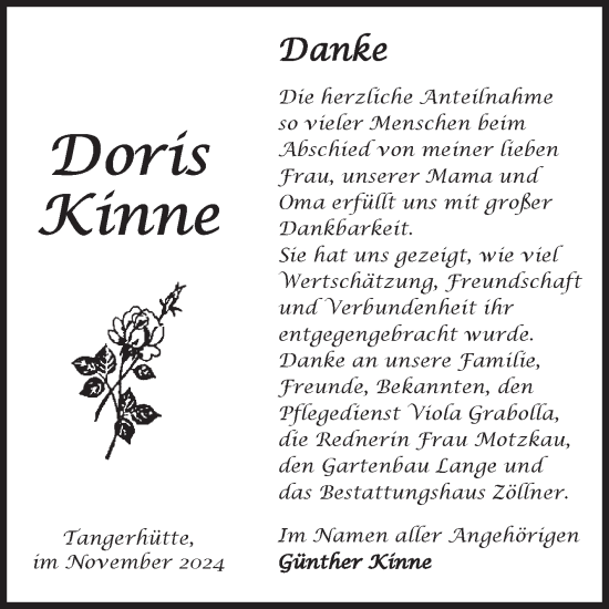 Traueranzeige von Doris Kinne von Volksstimme Altmark Ost