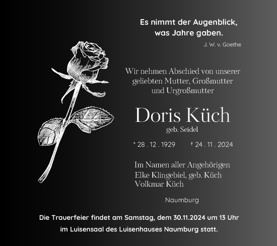 Traueranzeige von Doris Küch von Naumburger Tageblatt
