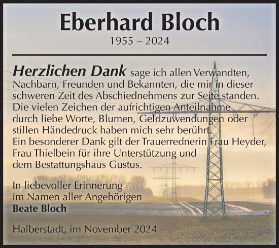 Traueranzeige von Eberhard Bloch von Volksstimme Halberstadt