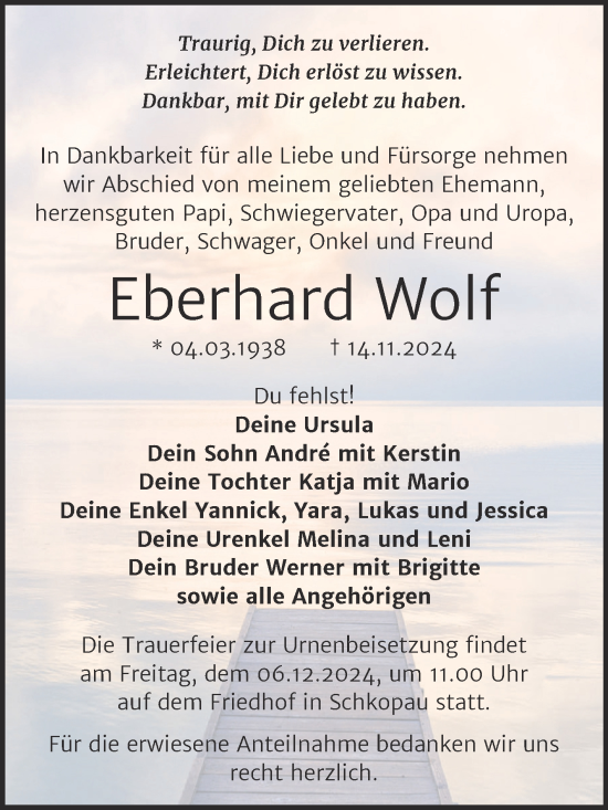 Traueranzeige von Eberhard Wolf von Trauerkombi Merseburg