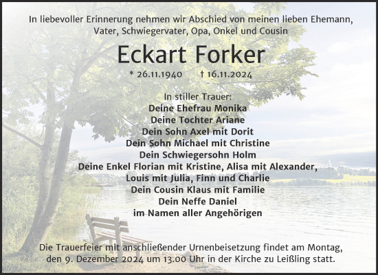Traueranzeige von Eckart Forker von Trauerkombi Weißenfels