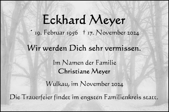Traueranzeige von Eckhard Meyer von Volksstimme Altmark Ost