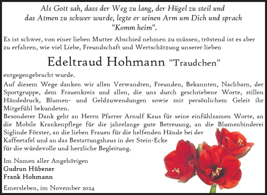 Traueranzeige von Edeltraud Hohmann von Volksstimme Halberstadt