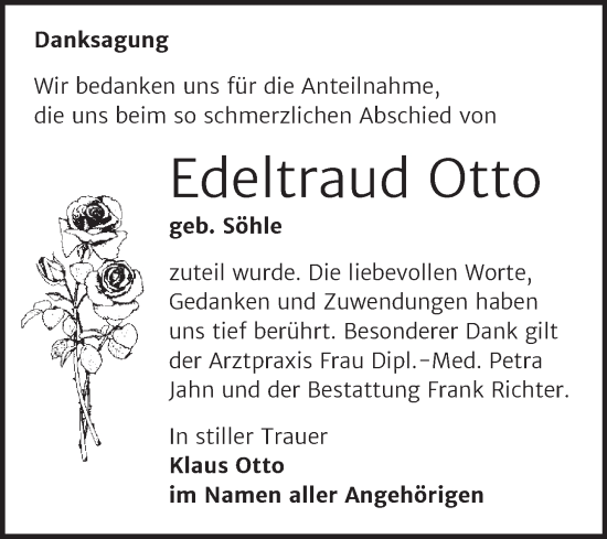 Traueranzeige von Edeltraud Otto von Trauerkombi Sangerhausen