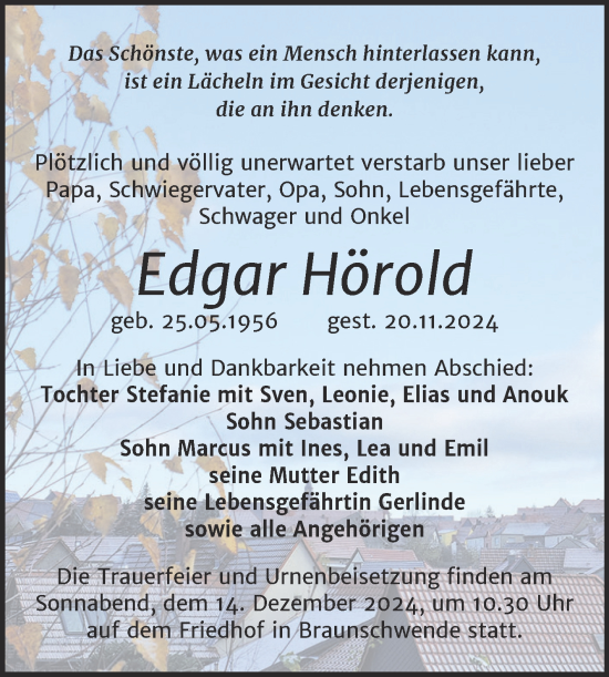 Traueranzeige von Edgar Hörold von Trauerkombi Mansfelder Land