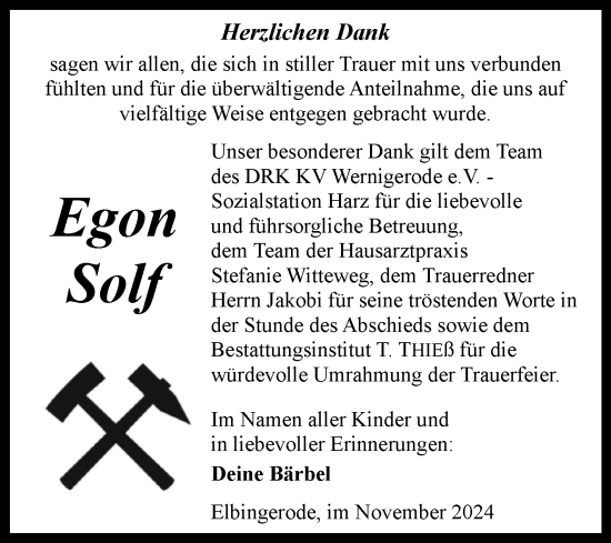 Traueranzeige von Egon Solf von Volksstimme Wernigerode