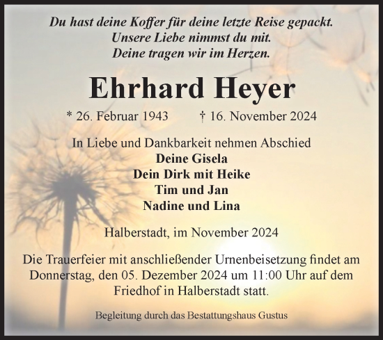 Traueranzeige von Ehrhard Heyer von Volksstimme Halberstadt