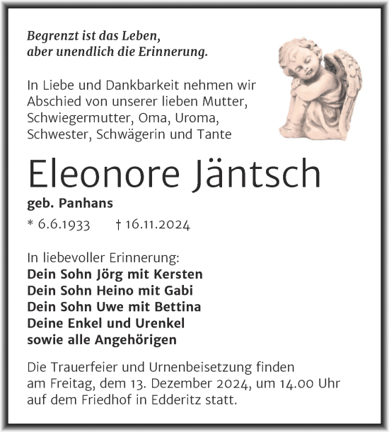 Traueranzeige von Eleonore Jäntsch von Trauerkombi Köthen