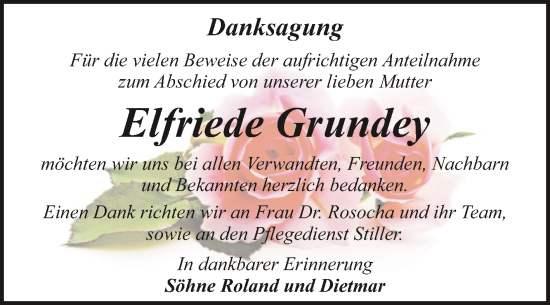 Traueranzeige von Elfriede Grundey von Trauerkombi Dessau