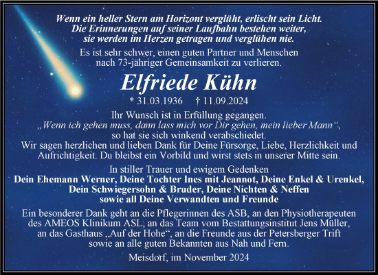 Traueranzeige von Elfriede Kühn von Trauerkombi Aschersleben