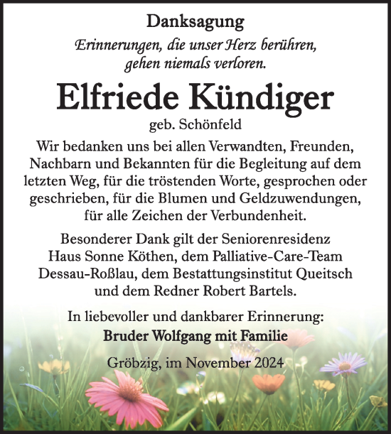 Traueranzeige von Elfriede Kündiger von Trauerkombi Köthen