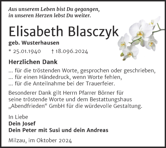 Traueranzeige von Elisabeth Blasczyk von Trauerkombi Merseburg