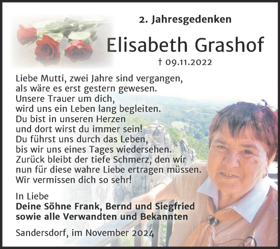 Traueranzeige von Elisabeth Grashof von Trauerkombi Bitterfeld