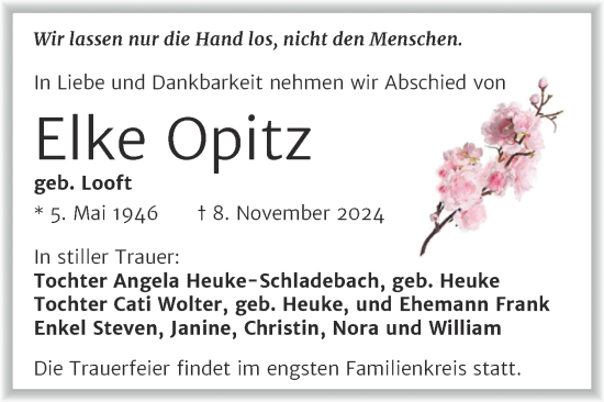 Traueranzeige von Elke Opitz von Trauerkombi Merseburg